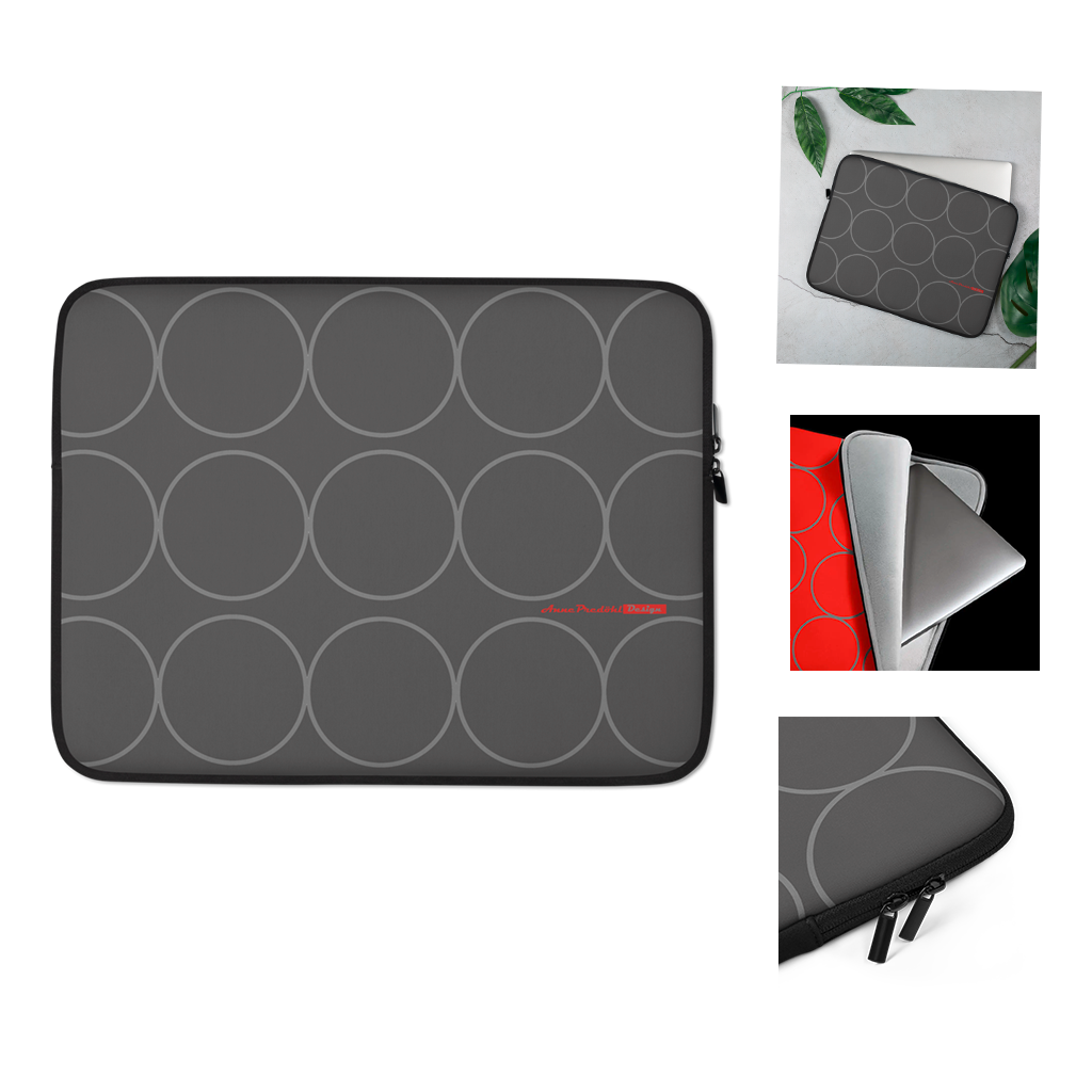 Laptoptasche grau mit Kreisen & Logo Musterdesign