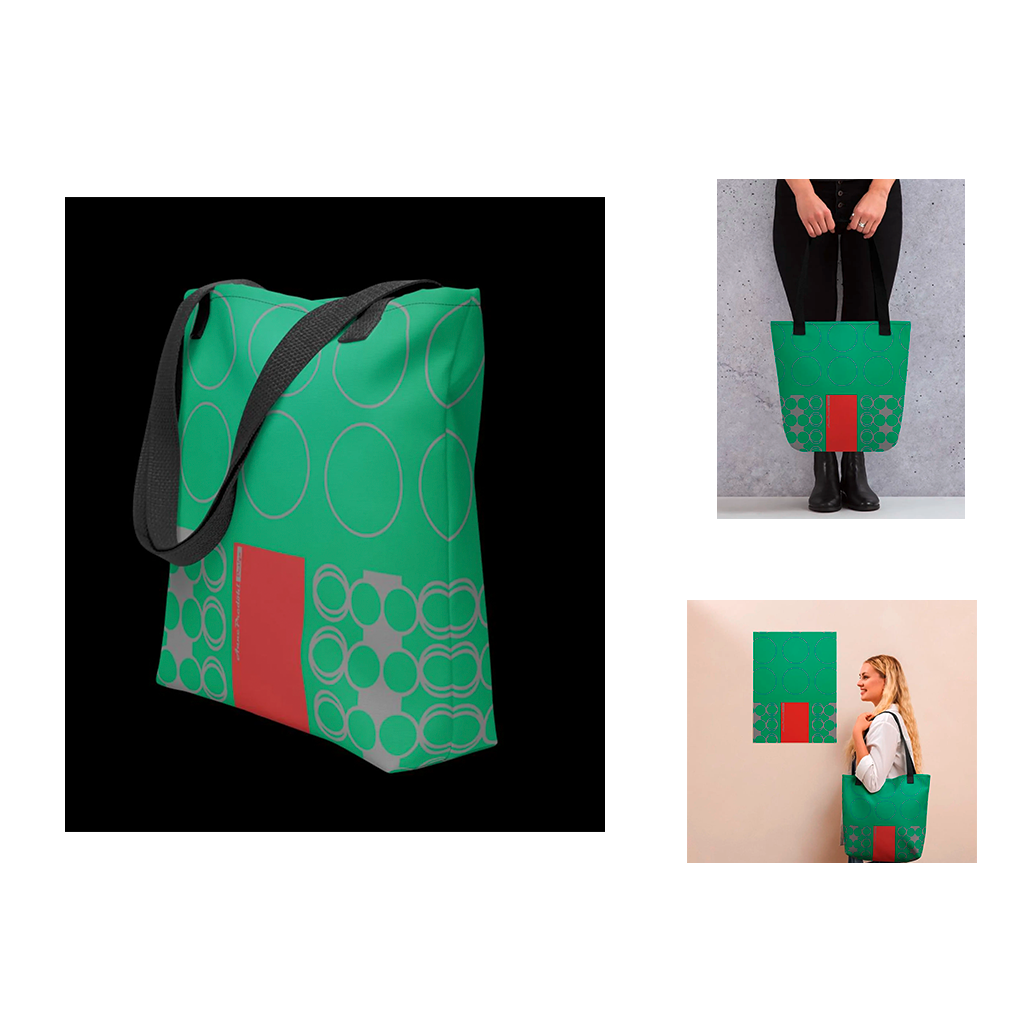 Stylische, geräumige Tasche mit Designmuster in grün, rot, grau. Ideal für Freizeit & Kurztrip